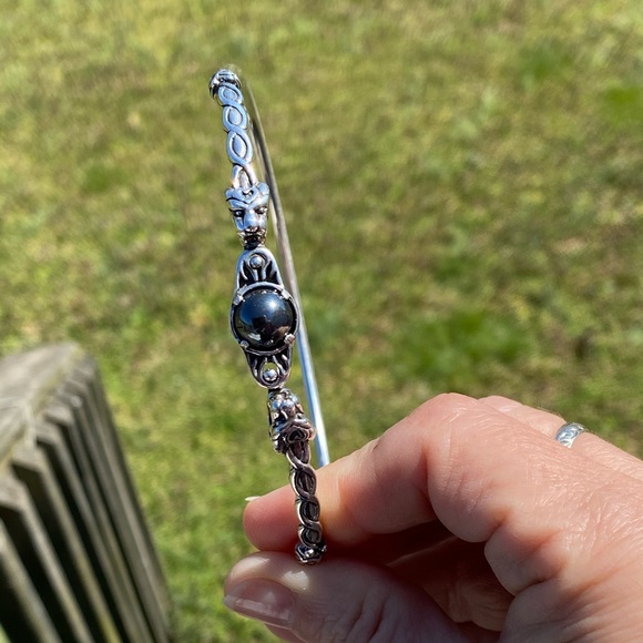 Celtic Lion Torc Necklace .925 Sterling Silver w/ genuine Hematite gem USA - Picture 5 of 15